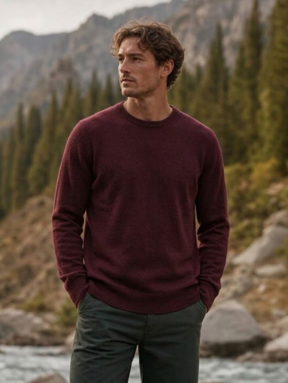 Quince • 100% Mongolian Cashmere Crew Neck Sweater in Burgundy